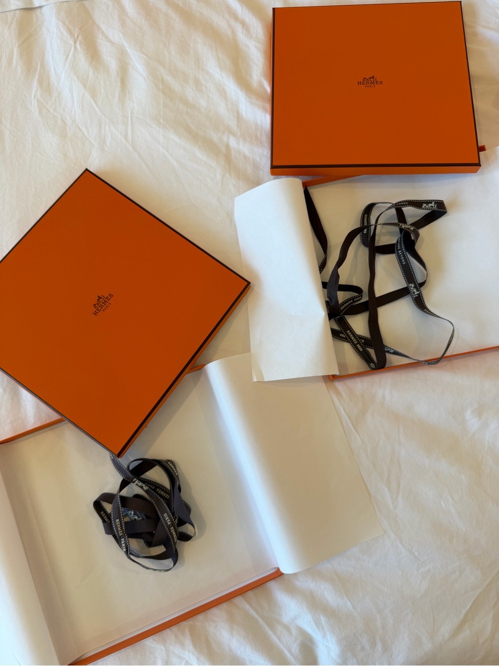 Hermès Empty Orange Gift Box Set of 2 with Ribbon & Tissue